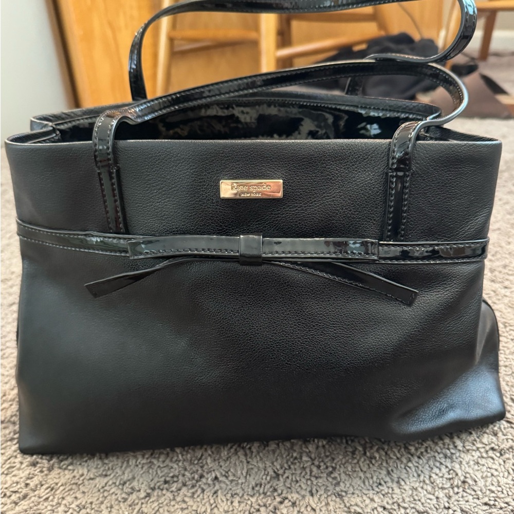 Kate Spade Black Leather Bow Accent Handbag